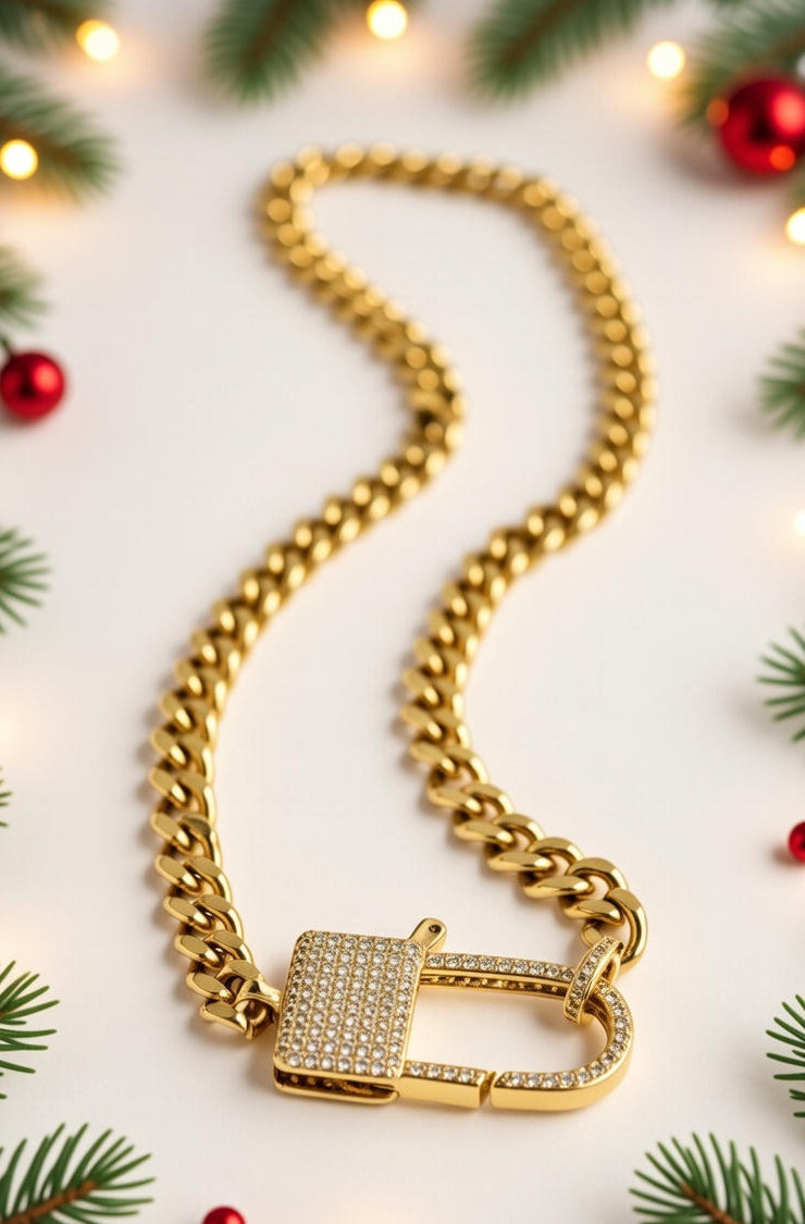 2. Shiny Padlock Gold Necklace