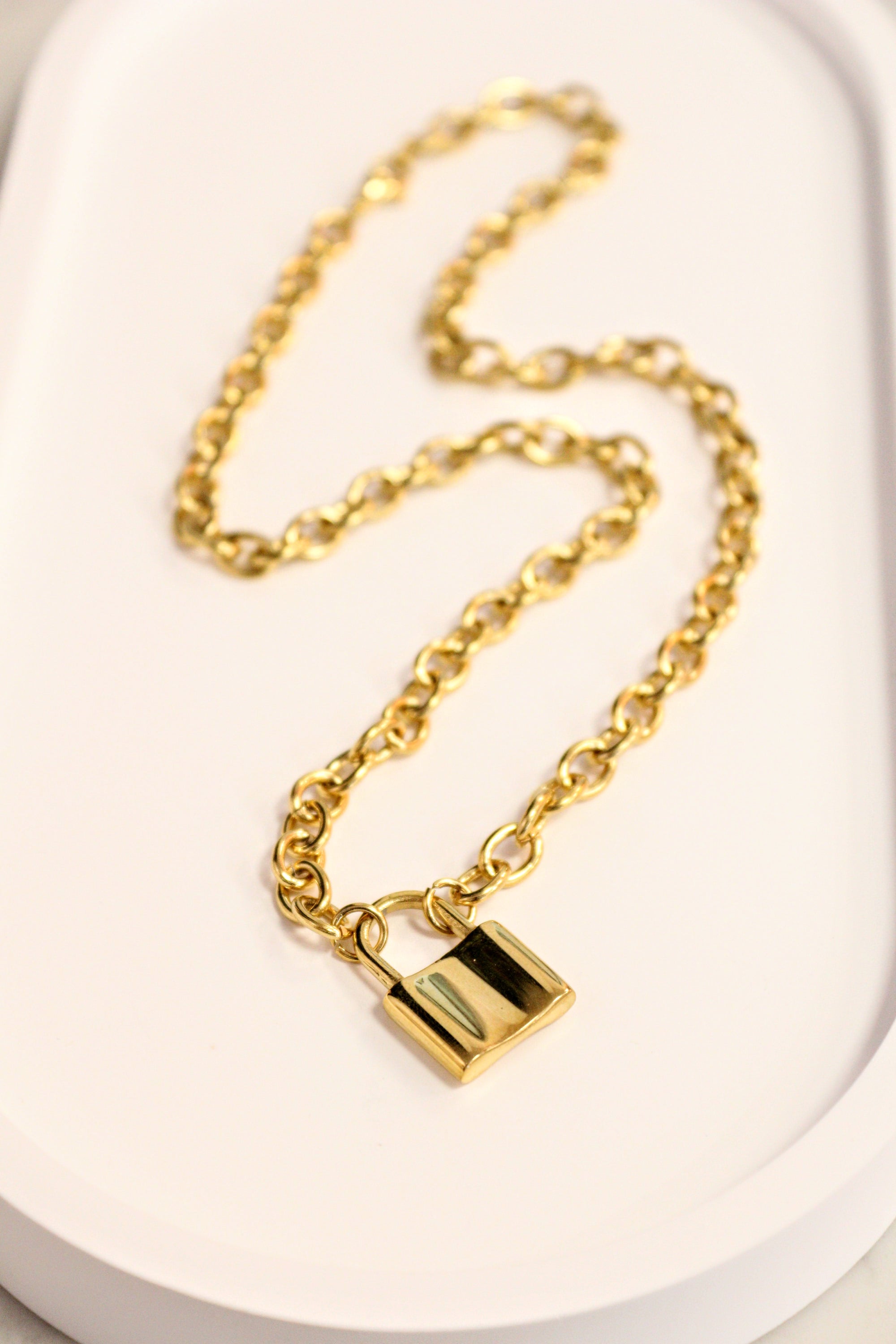 3. Plated Padlock Lock Pendant Link Chain