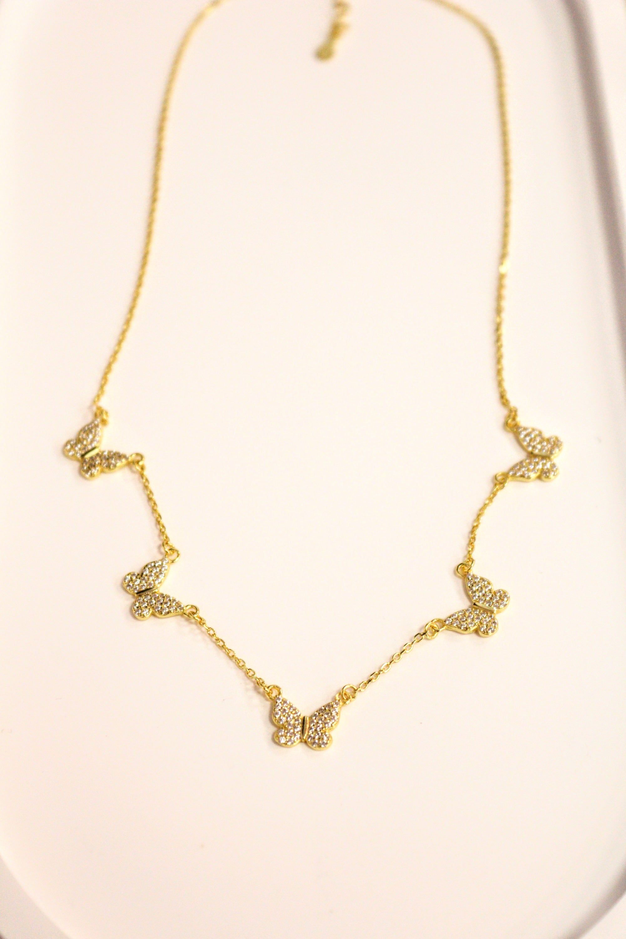 8. 925 Sterling Silver 14K Gold Plated Cubic Zircon 5 Butterfly Necklace