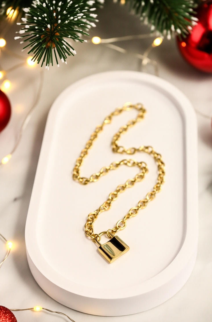3. Plated Padlock Lock Pendant Link Chain