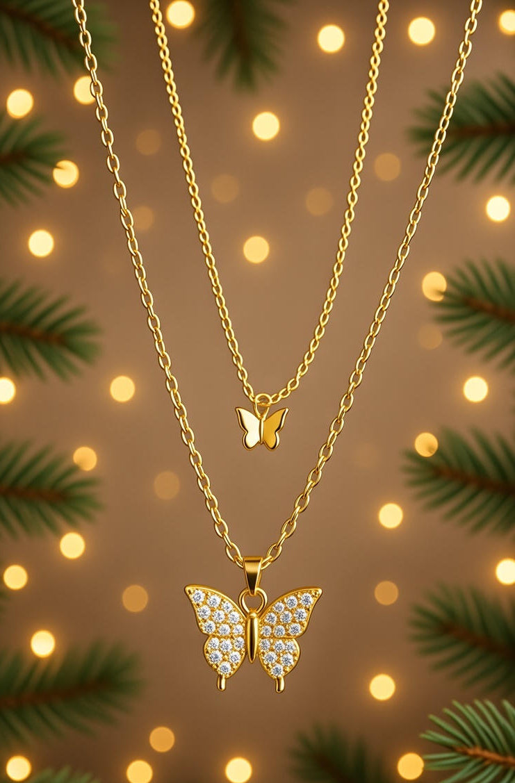 5. Diamond Butterfly Double Necklace