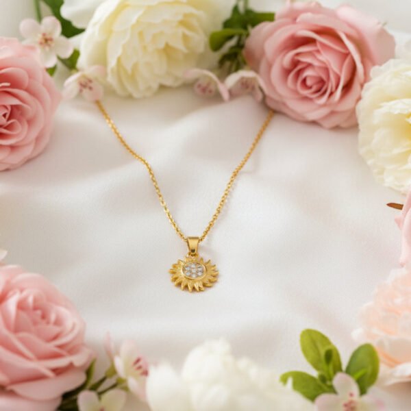Sun Flower Round Coin Necklace