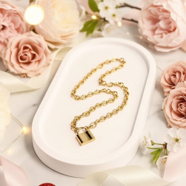 Plated Padlock Lock Pendant Link Chain