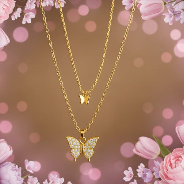 Diamond Butterfly Double Necklace
